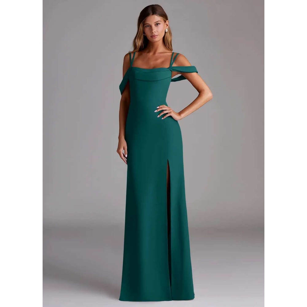 Azazie Callan Peacock Mermaid Pleated Chiffon Convertible Dress A8